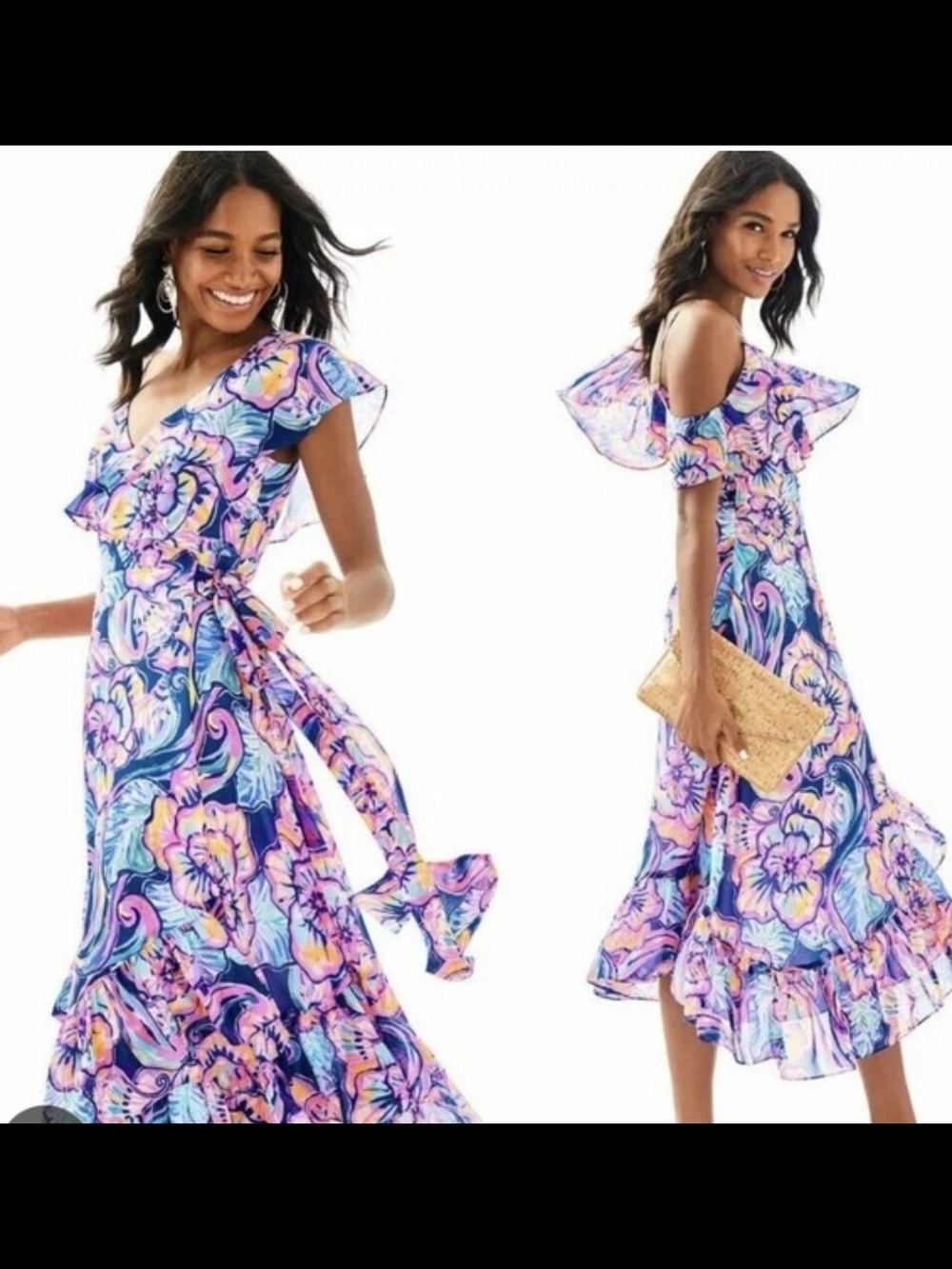 Lilly Pulitzer Dress XS Blue Pink Nauti Navy Bateau Marianna Wrap Beach Flowy